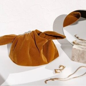 Merit Signature Brown Corduroy Tie Top Small Cosmetics / Makeup Bag